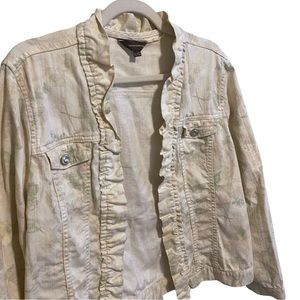Denver Hayes Floral Ruffle Jean Jacket